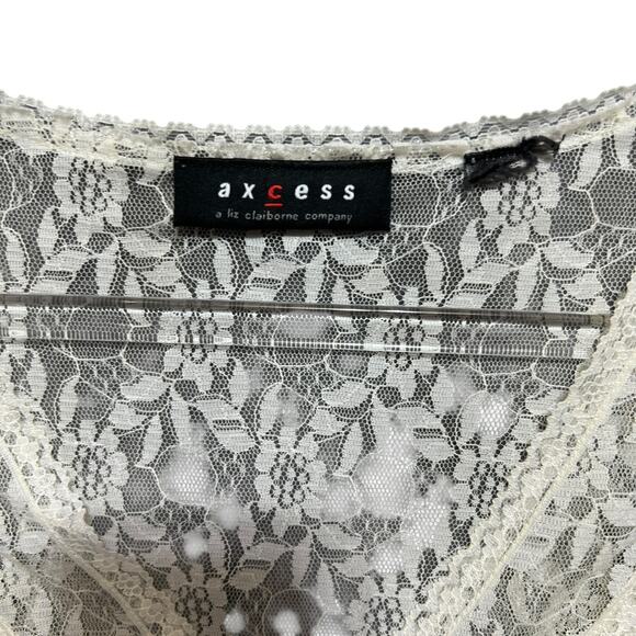 Y2K Women Lace Top Sz M Sheer Ivory Coquette Fairy Femme Whimsigoth Boho Strappy - Picture 7 of 9